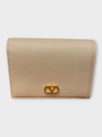 Valentino Valentino Wallet, White, Grained Calf Leather V-Logo Wallet In Light Ivory