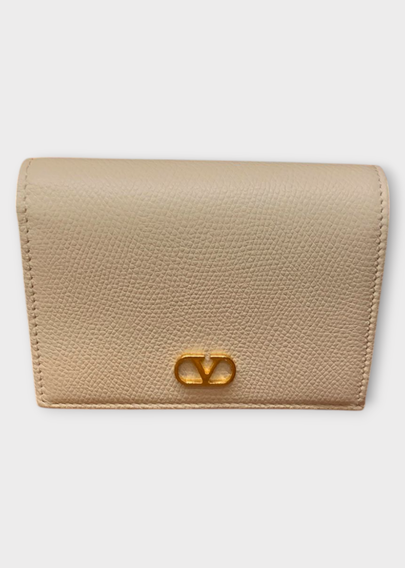 Valentino Valentino Wallet, White, Grained Calf Leather V-Logo Wallet In Light Ivory