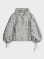 Cecilie Bahnsen Cecilie Bahnsen Jacket, Silver, Orion Quilted Anorak Wavy Hooded Jacket w/ Kangaroo Pocket & Voluminous Sleeves