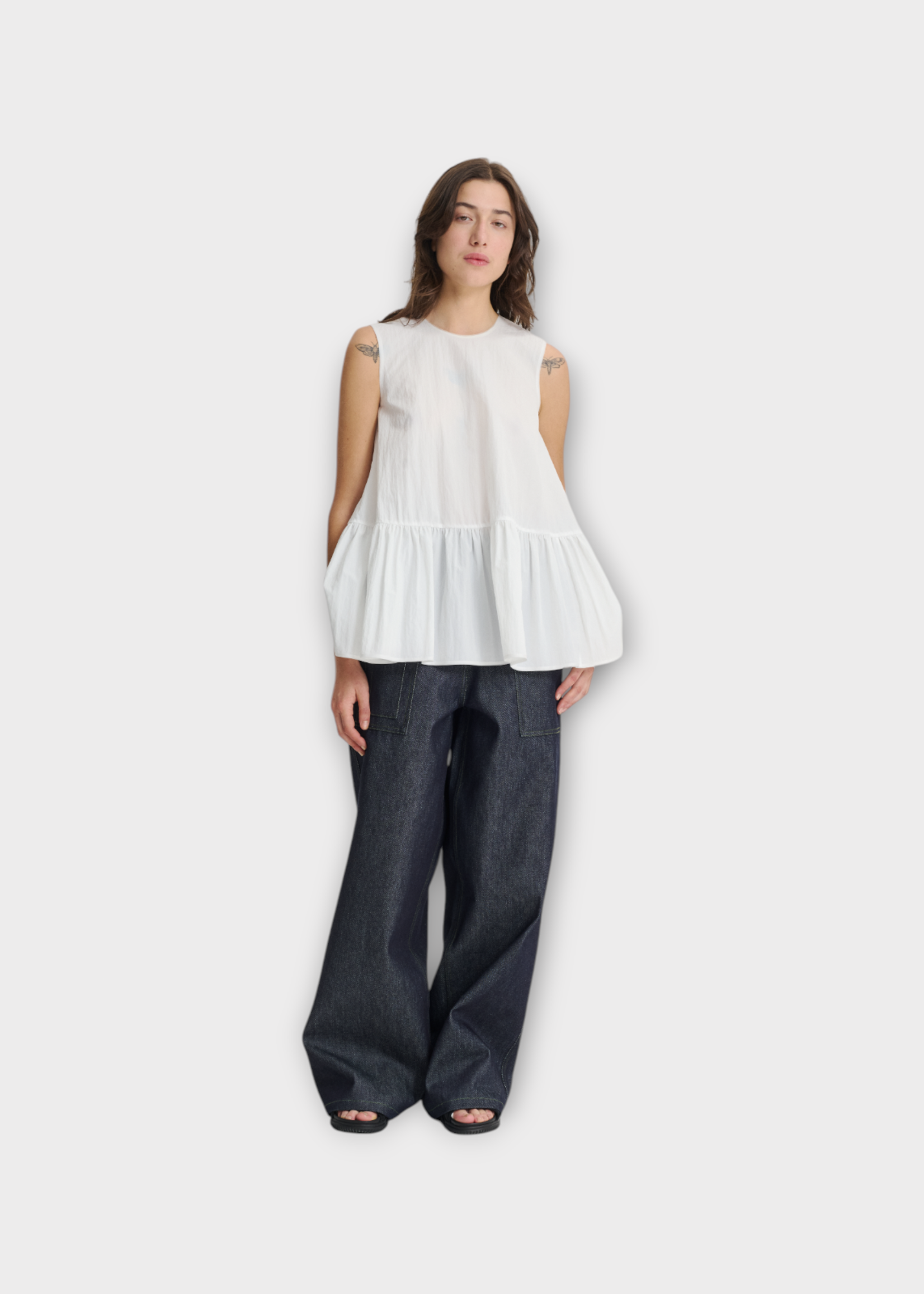 Cecilie Bahnsen Cecilie Bahnsen Top, White, Asta Sleeveless Ruffled Hem Recycled Taffeta Top