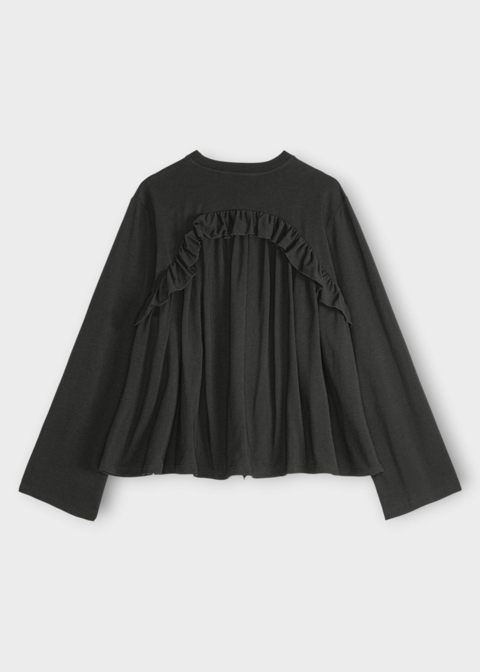 Cecilie Bahnsen Cecilie Bahnsen T-Shirt, Black, Alva Long Sleeve Jersey Ruffled T-Shirt w/ Gathered Panels