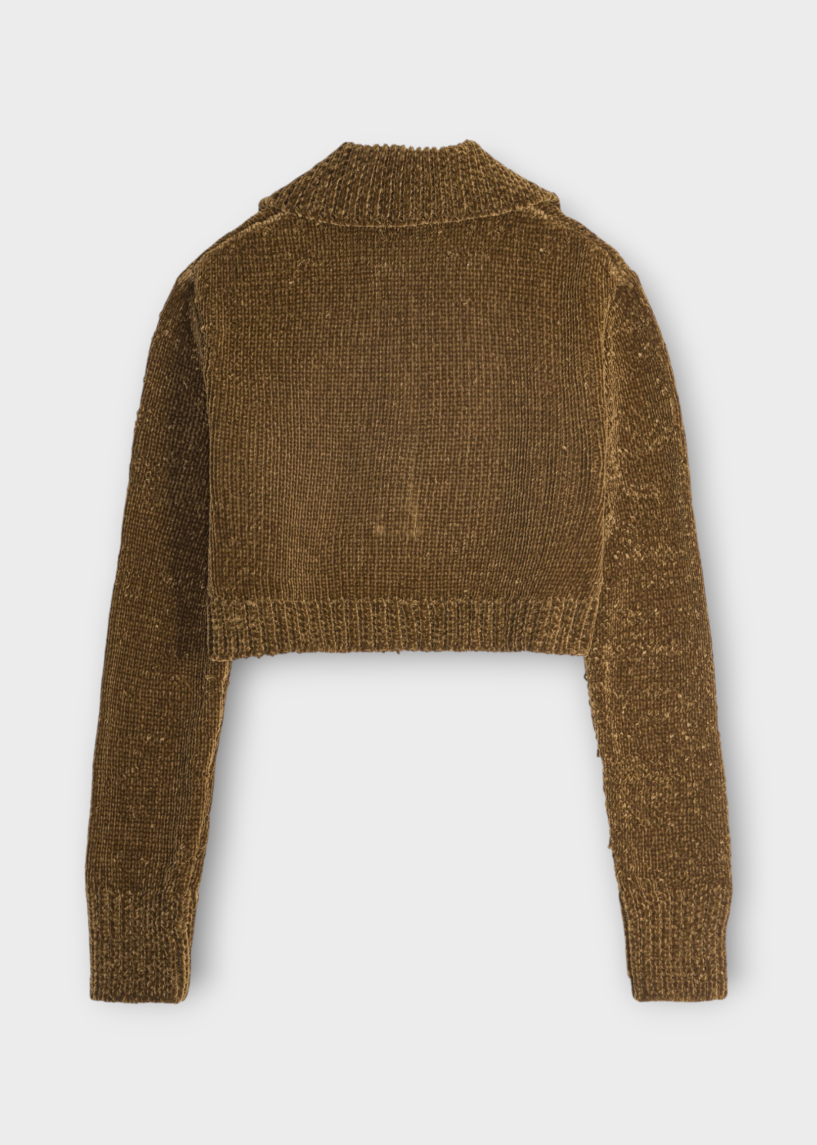 Cecilie Bahnsen Cecilie Bahnsen Knitwear, Green, Calla Velvet Polo Collar Cropped Button Up Knitted Jumper In Olive Green