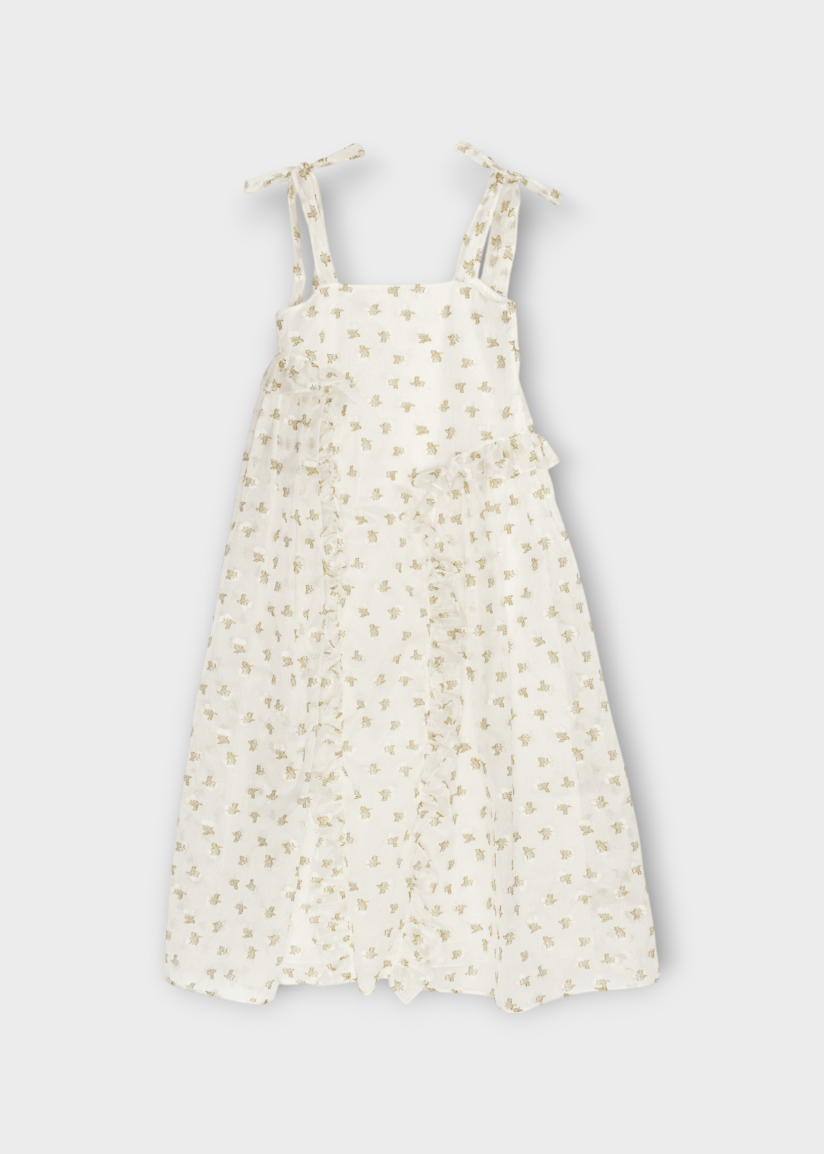 Cecilie Bahnsen Cecilie Bahnsen Dress, Multi, Alga Slip Oversized Kado Dress In White & Olive w/ Flower Embroidery