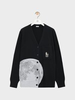 Loewe Loewe Knitwear, Black, Wool Relaxed Fit V-Neck Buttoned Cardigan In Black w/ Moon Jacquard Intarsia