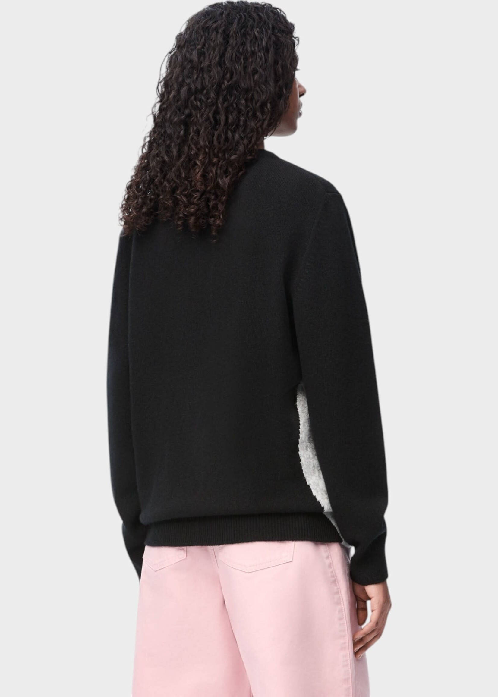 Loewe Loewe Knitwear, Black, Wool Relaxed Fit V-Neck Buttoned Cardigan In Black w/ Moon Jacquard Intarsia