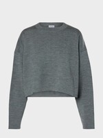 Loewe Loewe Knitwear, Grey, Wool Relaxed Fit Crew Neck Cropped Sweater In Dark Grey w/ Anagram Patches