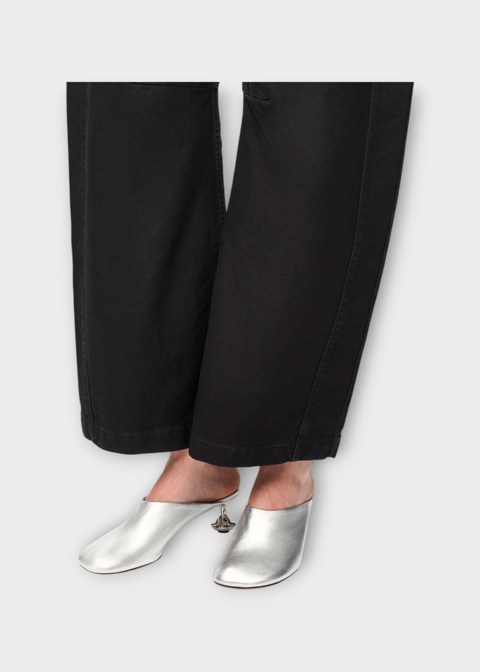 Loewe Loewe Heels, Silver, Laminated Lambskin Toy Mules w/ 45MM Heel & Petal Toe