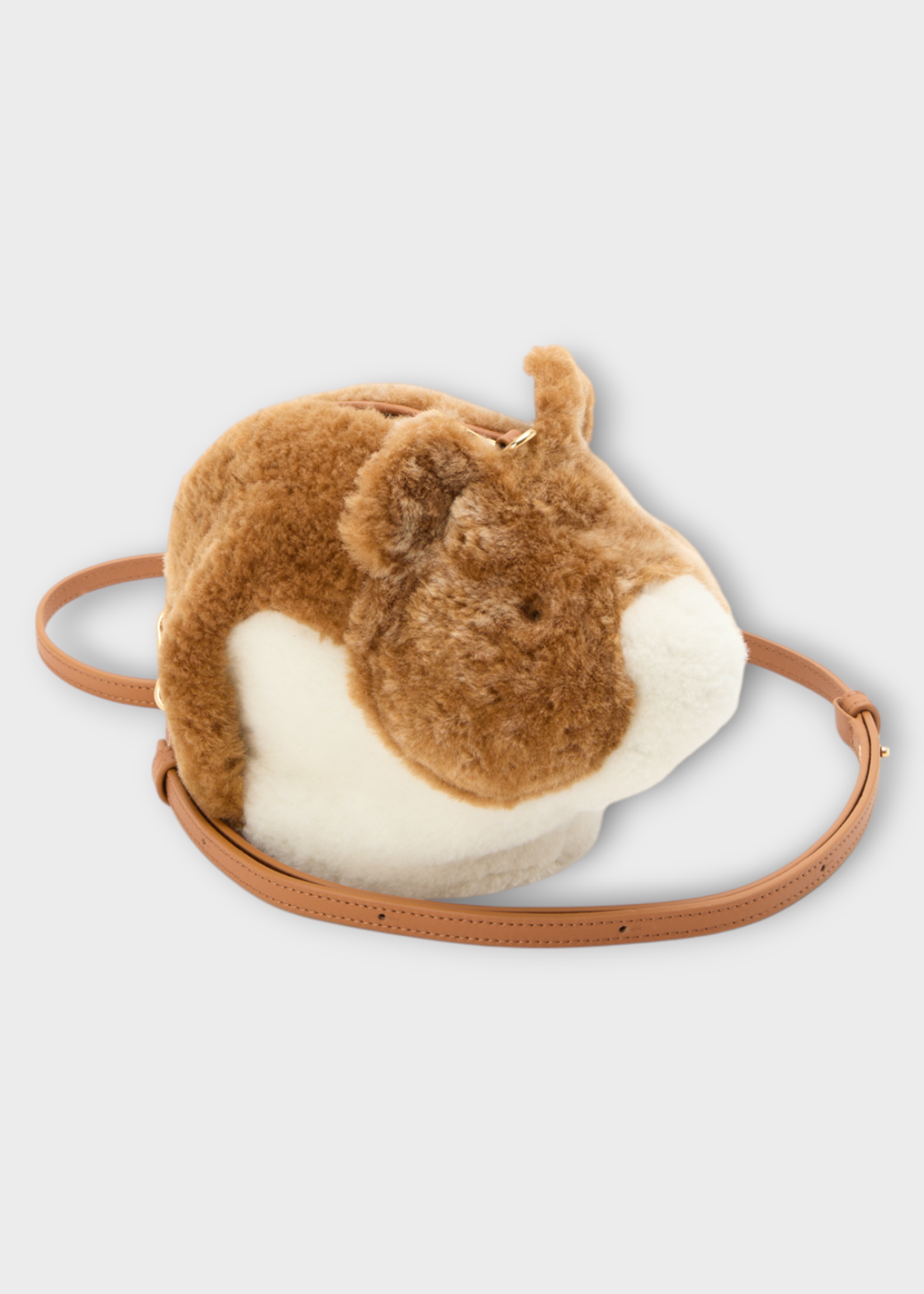 Loewe Loewe Bag, Multi, Loewe x Suna Fujita Shearling Hamster Bag In Caramel & White w/ Shoulder Strap