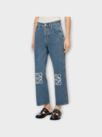 Loewe Loewe Jeans, Blue, Cotton Denim Cropped Anagram Jeans In Mid Blue Denim