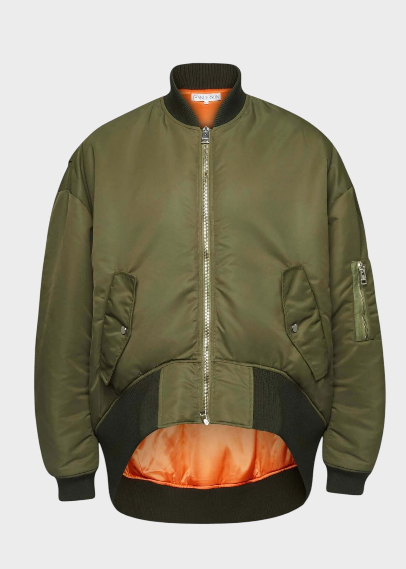 J.W. Anderson J.W. Anderson Jacket, Green, Nylon Oversized Zipped Curved Hem Bomber In Olive