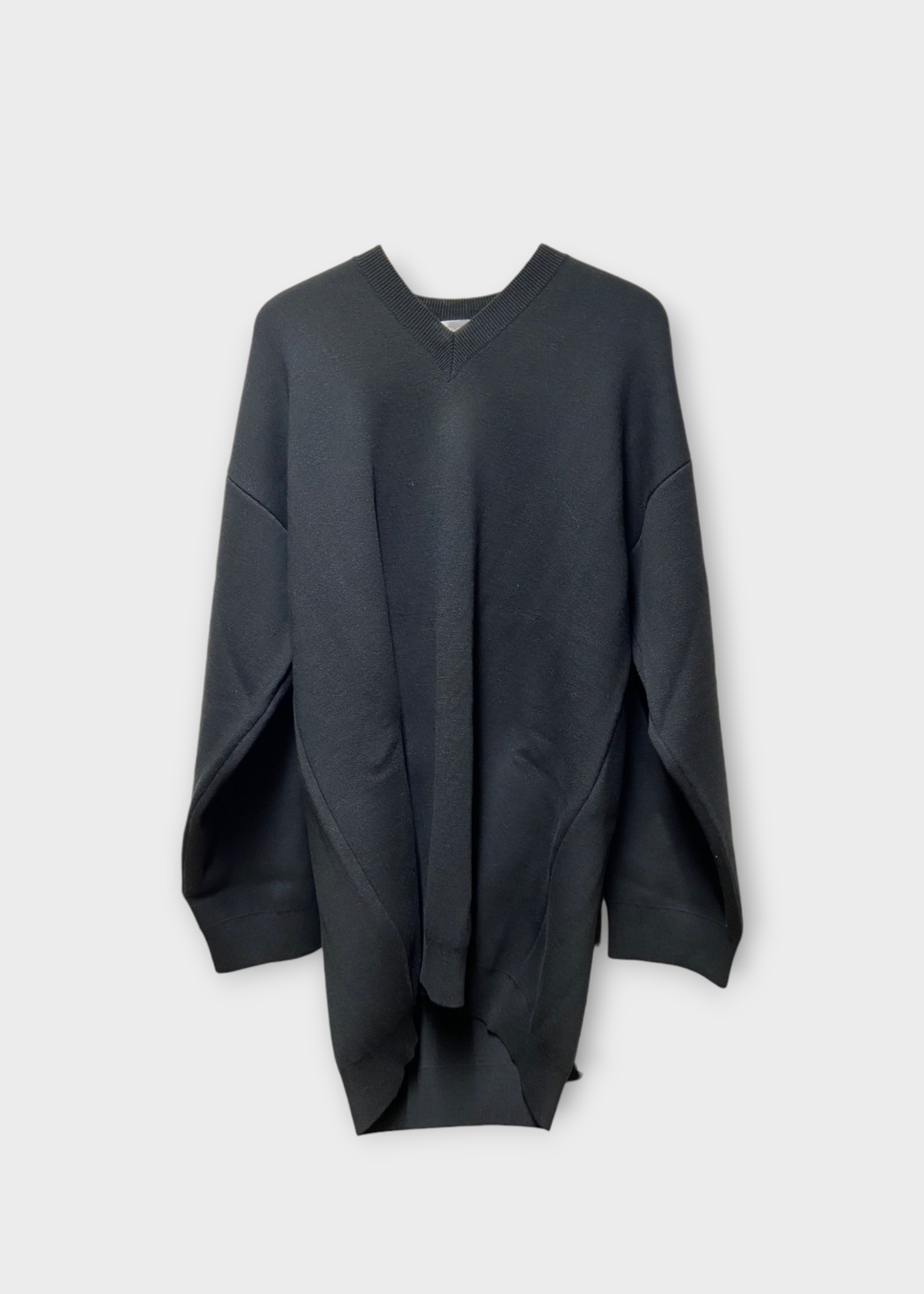 Marie Adam Leenaerdt Marie Adam-Leenaerdt Dress, Black, Wool V-Neck Fitted Open Back Sweater Dress In Black