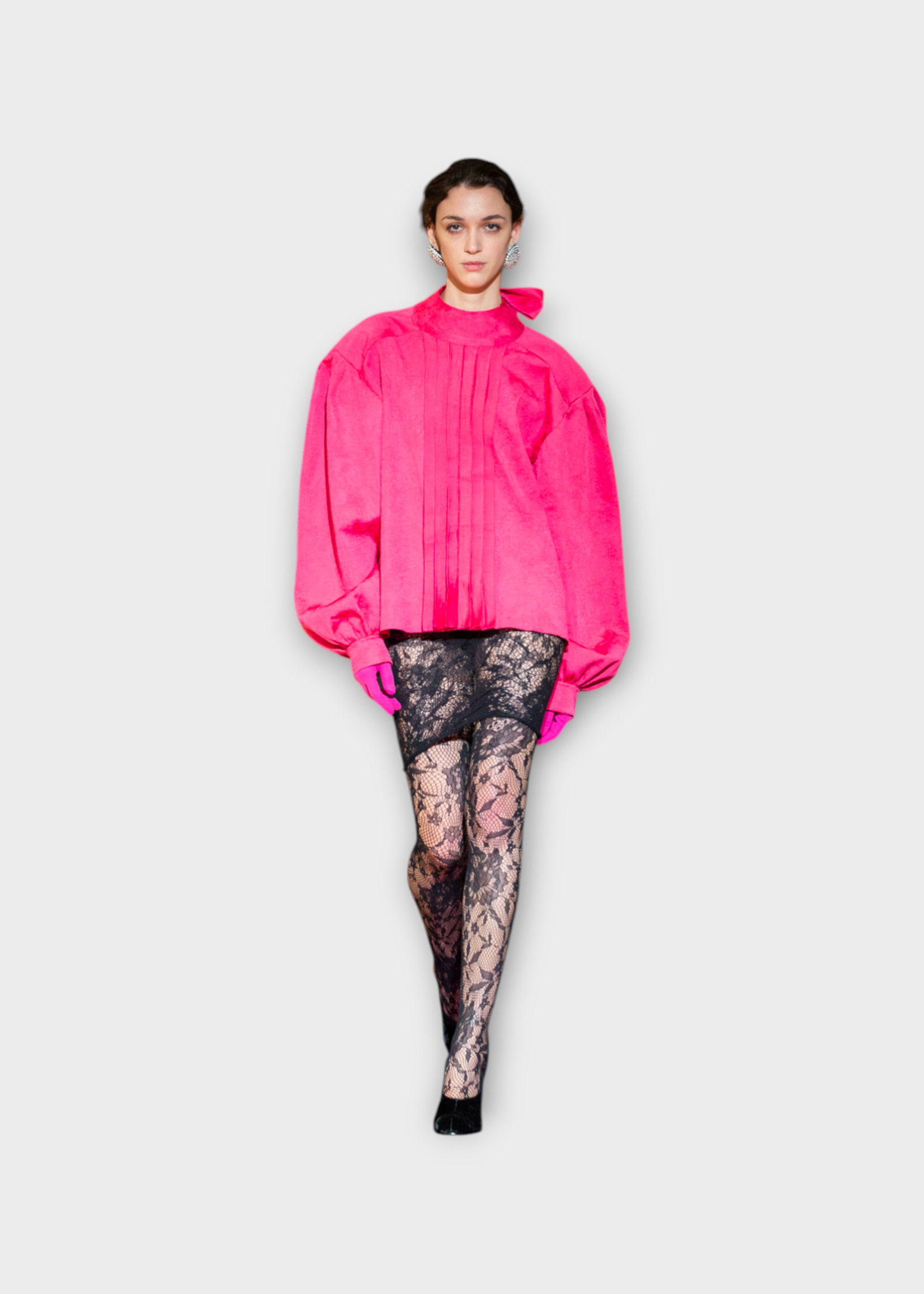 Marie Adam Leenaerdt Marie Adam-Leenaerdt Shirt, Pink, High Neck 80s Shirt In Fuchsia w/ Floral Pattern