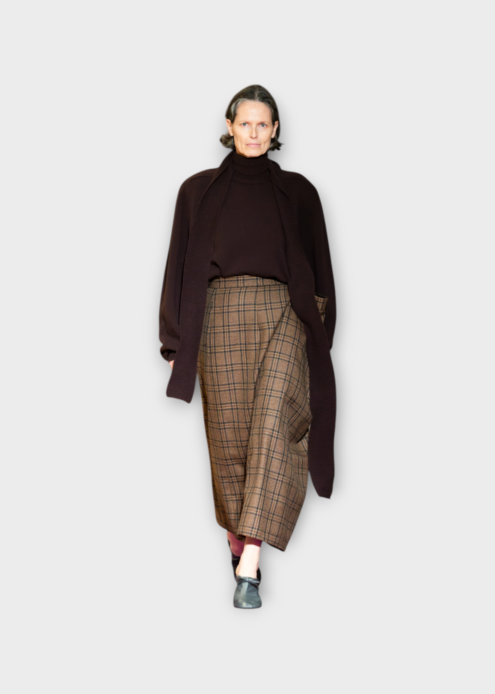 Marie Adam Leenaerdt Marie Adam-Leenaerdt Skirt, Print, Wool Oversized Straight Skirt In Brown Check