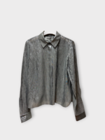 Partow Partow Shirt, Grey, Lara Lame Fitted Shirt In Gunmetal w/ Hidden Placket Detail