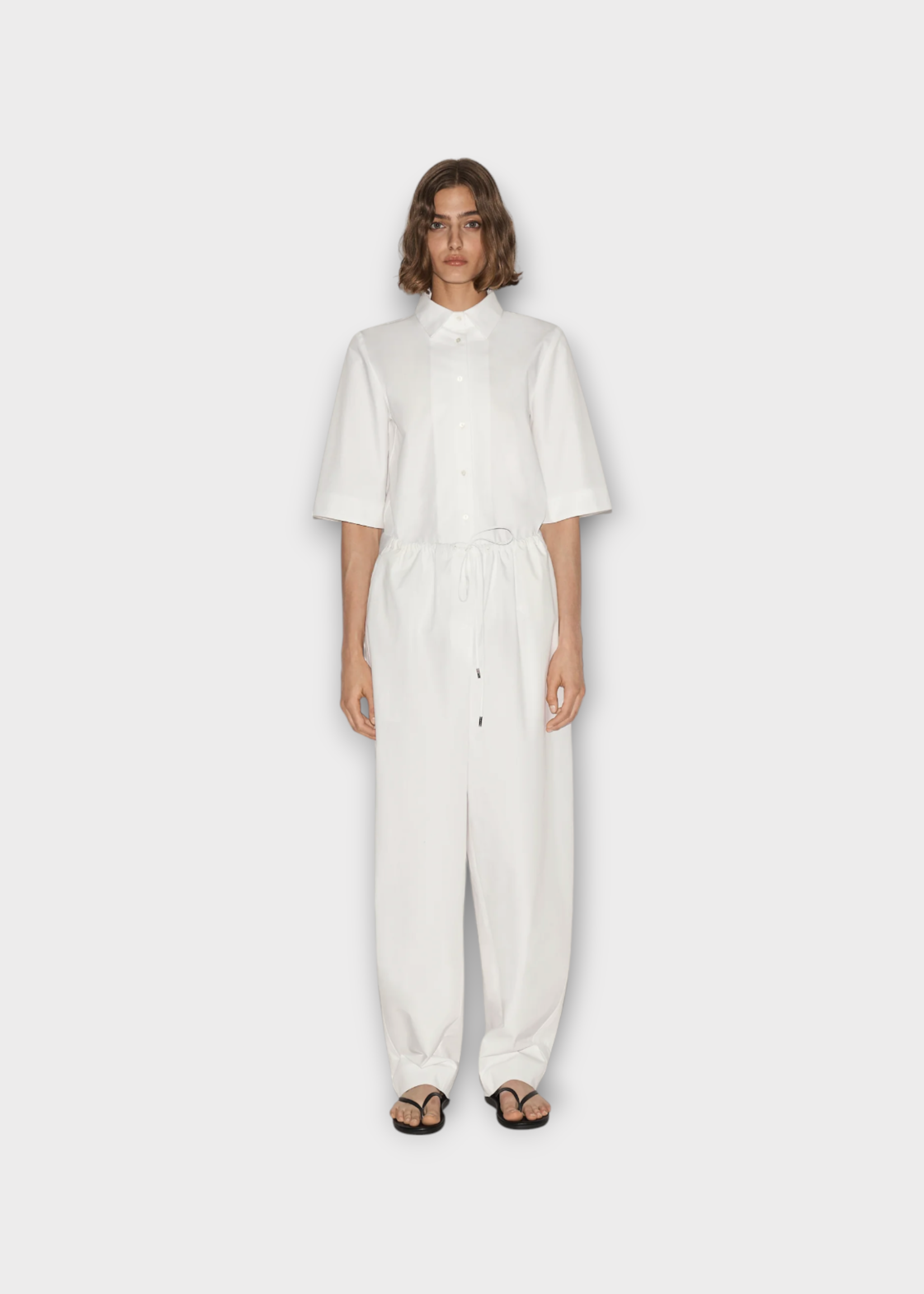 Partow Partow Shirt, White, Mel Cotton Elbow Long Buttoned Shirt