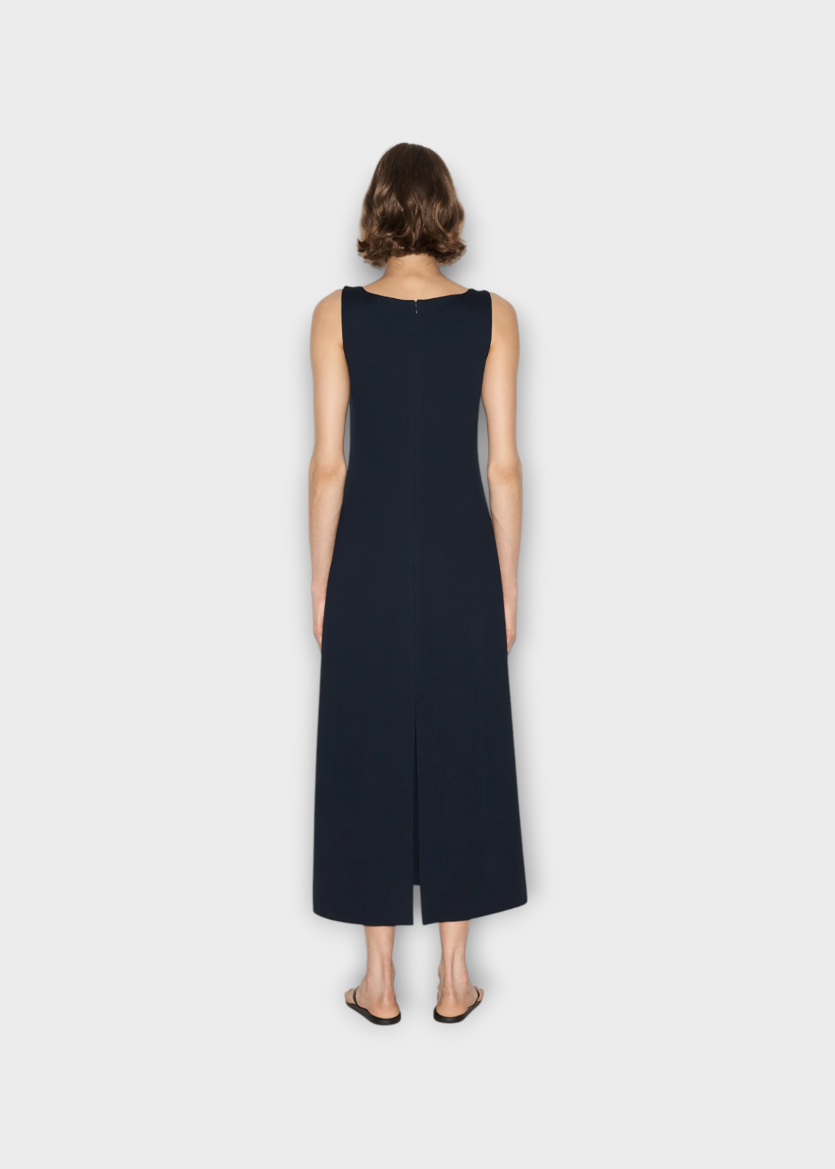 Partow Partow Dress, Navy, Allora Square Neck Sleeveless Midi Dress w/ Back Slit
