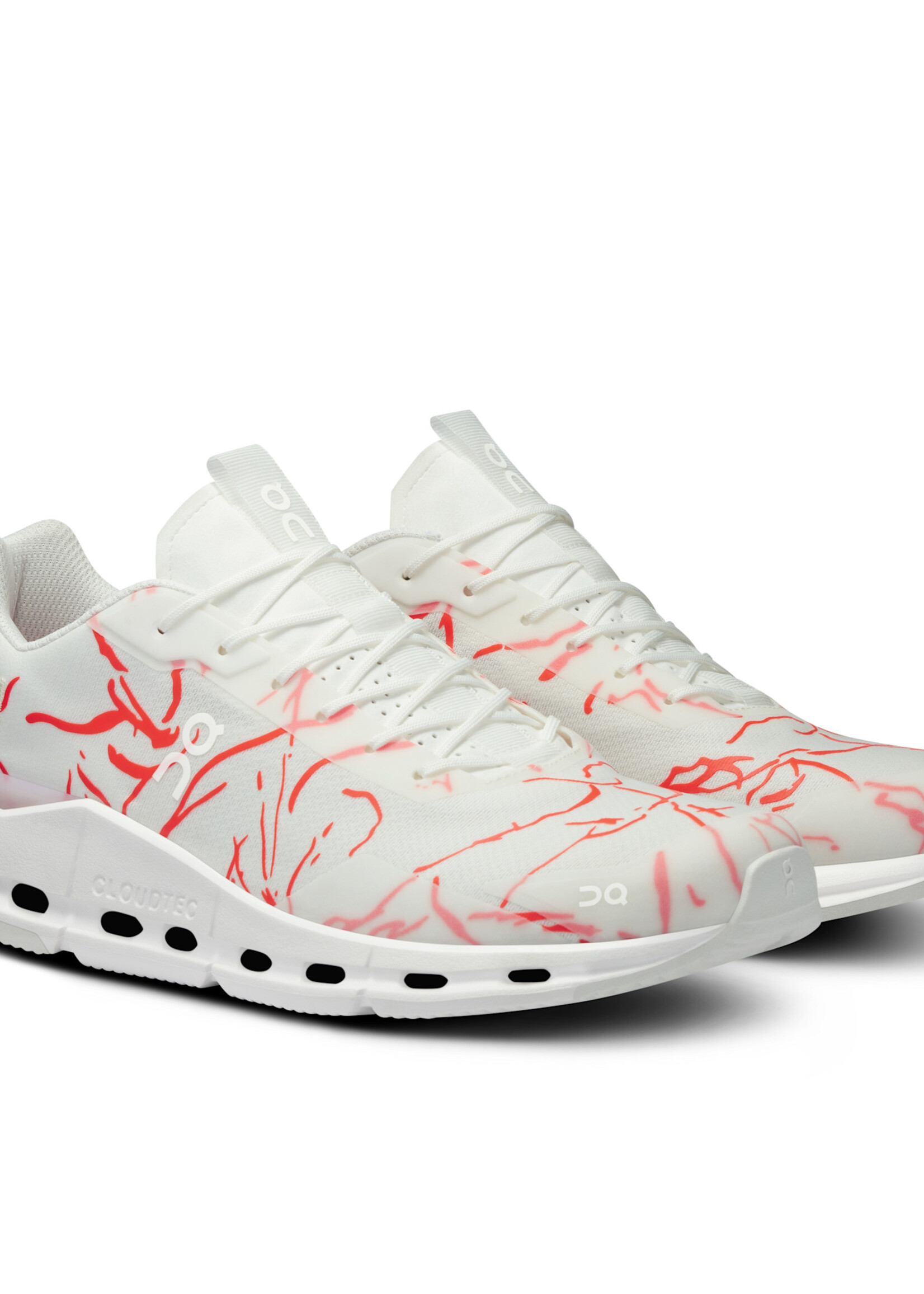 On On Sneakers, Print, Cloudnova Form Men Undyed in White & Red w/ Pamela Rosenkranz Print x Tasoni Exclusive