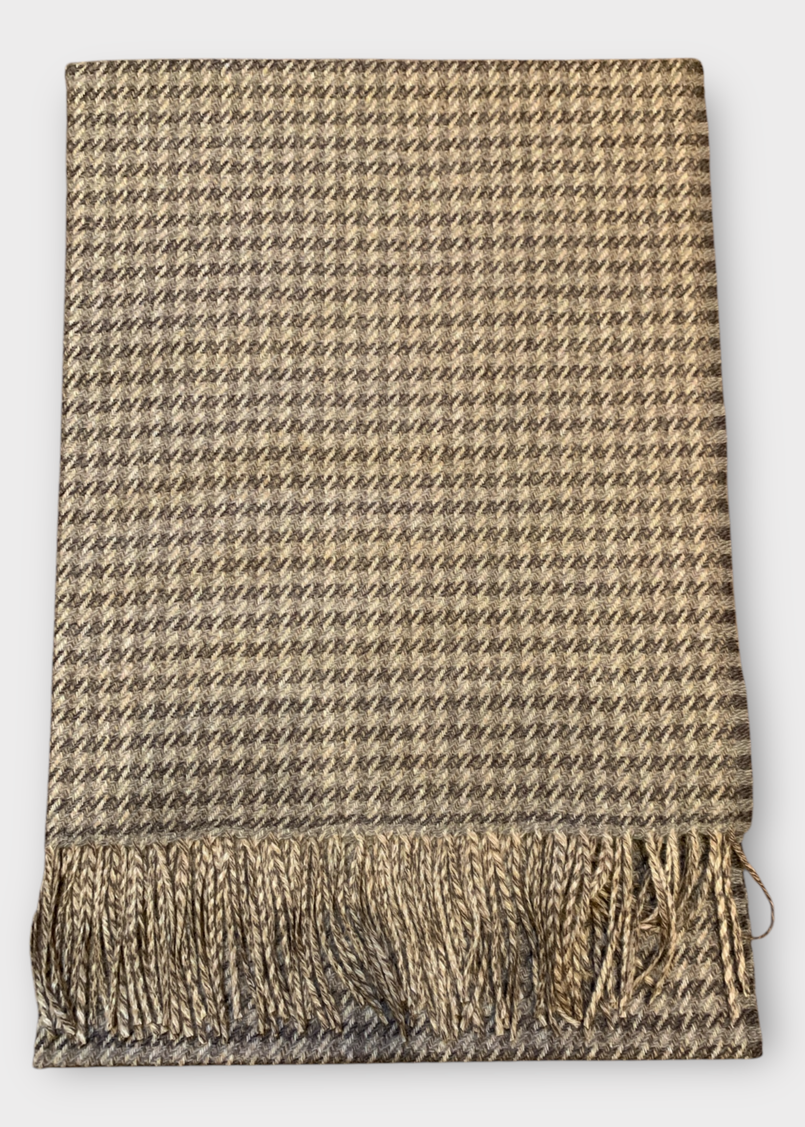 Balenciaga Balenciaga Scarf, Multi, Fringed Mix Houndstooth Scarf In Brown & Beige