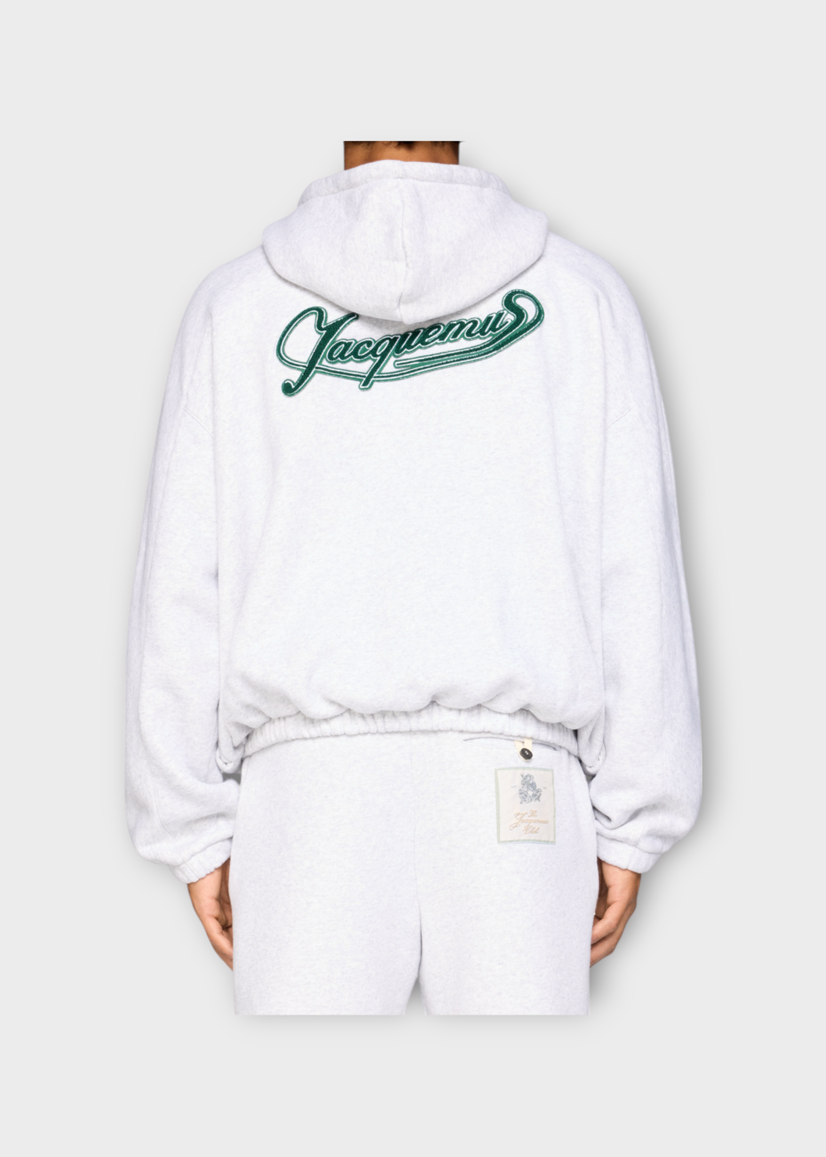 Jacquemus Jacquemus Sweatshirt, Grey, Le Hoodie Torneo Cotton Zip Up Athletic Club Sweatshirt w/ Elastic Waist