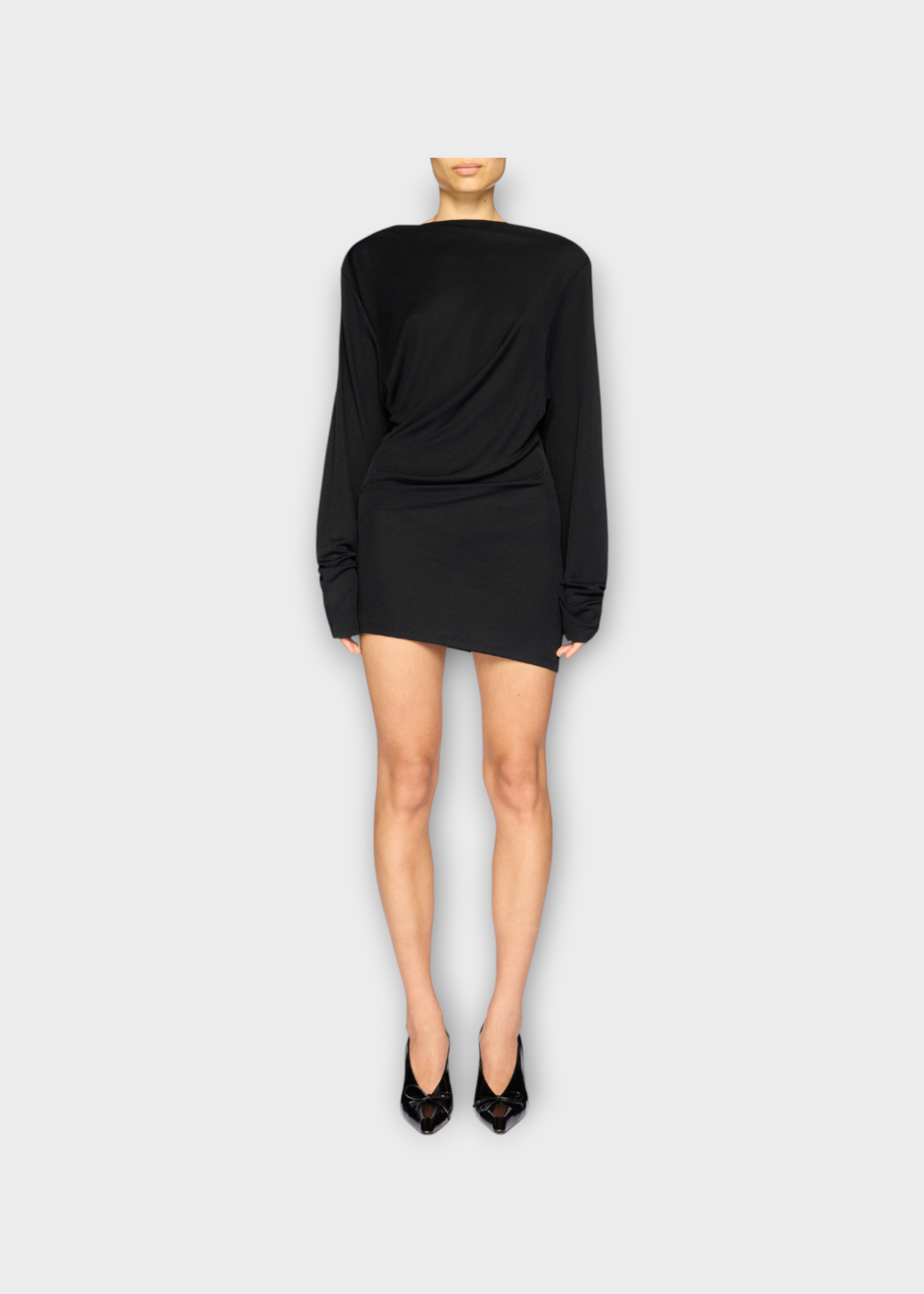Jacquemus Jacquemus Dress, Black, La Robe Croisiere Jersey Long Sleeve Asymmetrical Dress