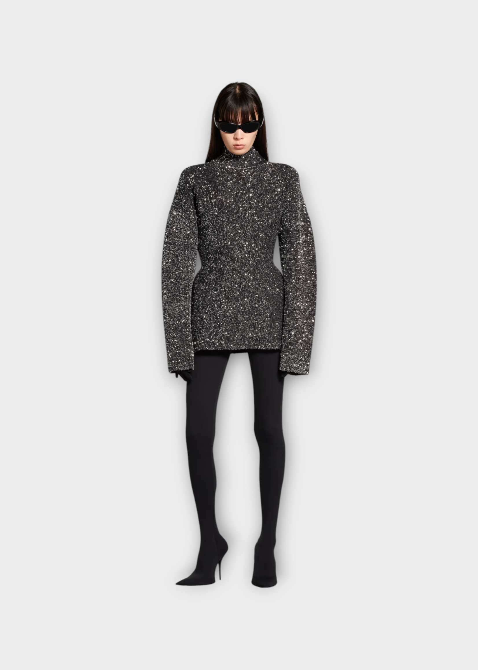 Balenciaga Balenciaga Knitwear, Multi, Mini Sequin Turtle Neck Hourglass Knitwear In Silver & Black