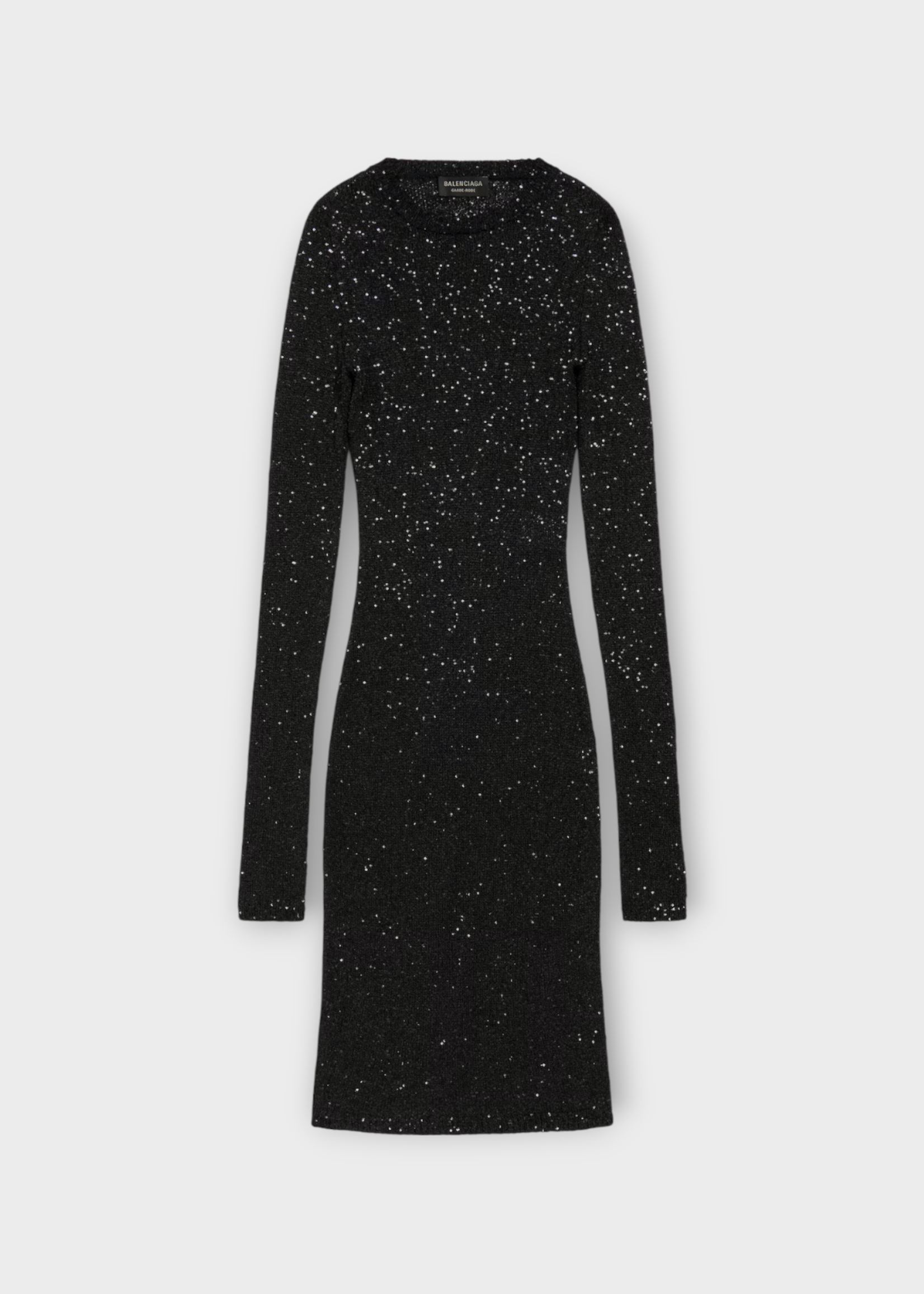 Balenciaga Balenicaga Dress, Black, Sequin Shiny Crew Neck Long Sleeve Mini Dress