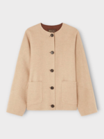 Loro Piana Loro Piana Jacket, Beige, Navid Cashmere Crew Neck Buttoned Jacket In Rosy Granite Melange w/ Patch Pockets