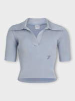 Patou Patou T-Shirt, Blue, Collared Short Sleeve Ribbed Knit Polo In Pearl Blue