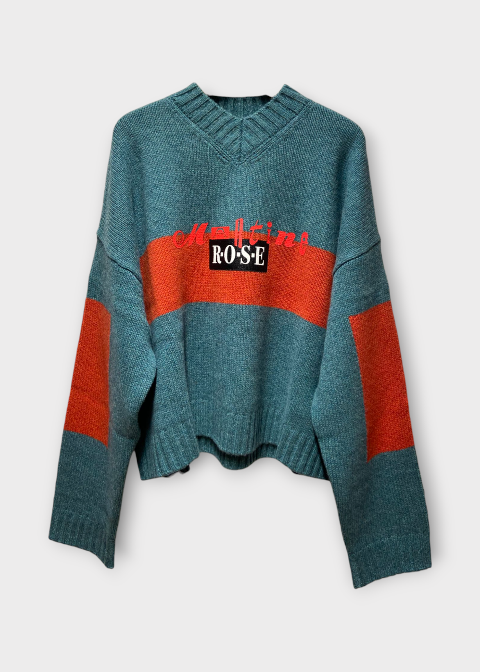 Martine Rose Martine Rose Knitwear, Multi, Wool V-Neck Oversized Jumper In Green Rust