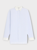 Celine Celine Shirt, Multi, Cotton Poplin Oversized Striped Shirt w/ White Collar & Cuffs