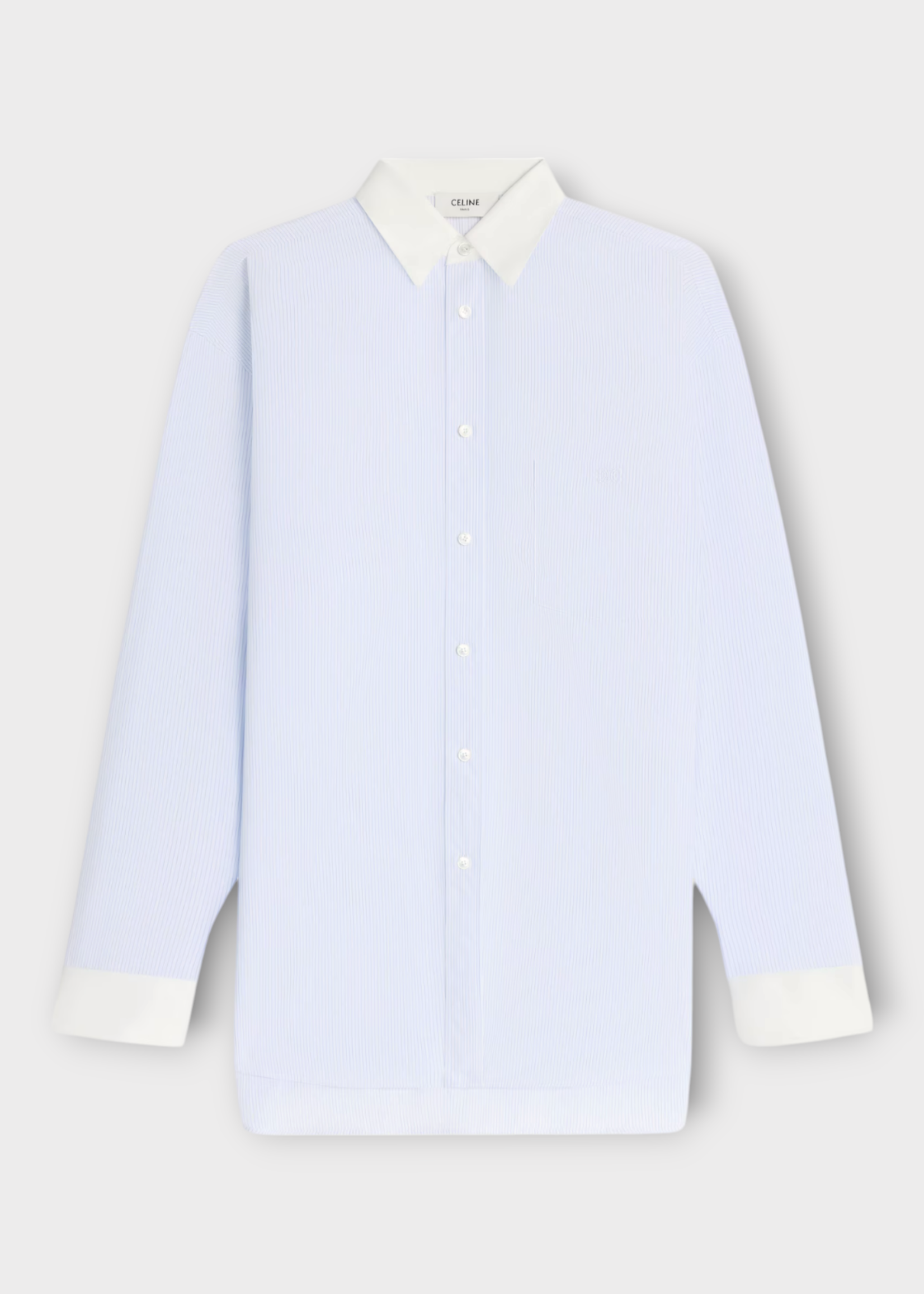 Celine Celine Shirt, Multi, Cotton Poplin Oversized Striped Shirt w/ White Collar & Cuffs