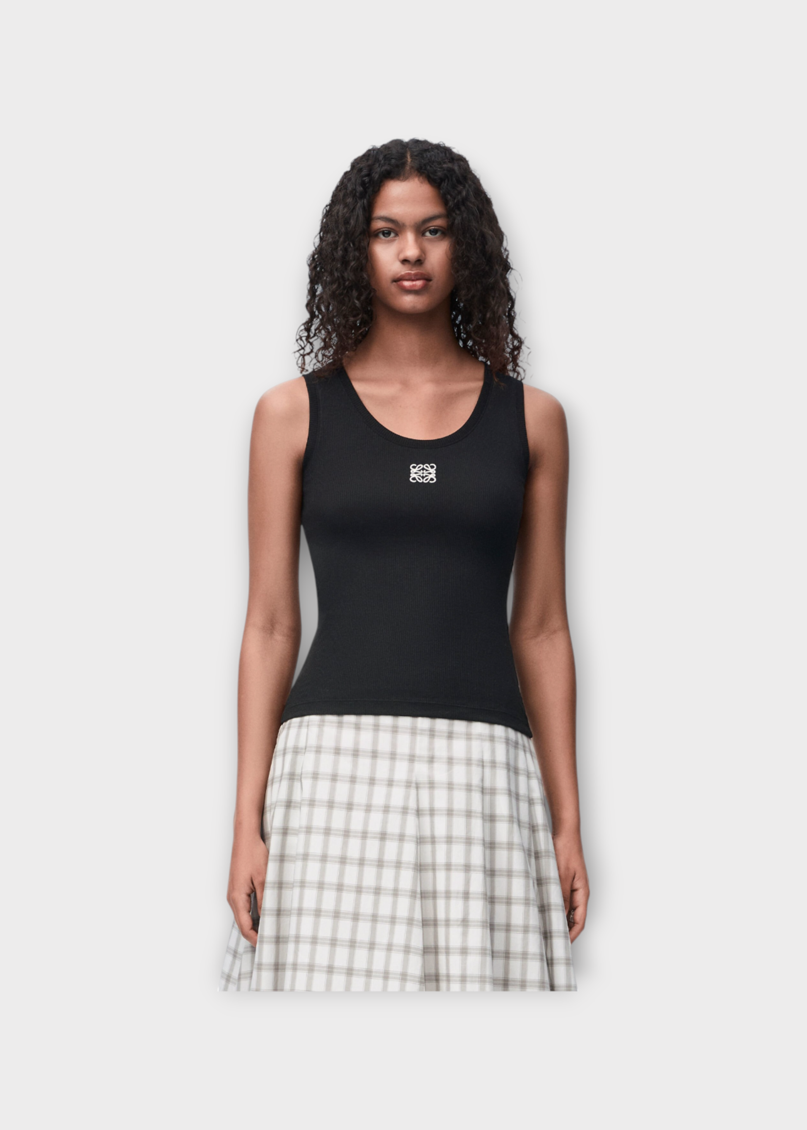Loewe Loewe Top, Black, Cotton  Sleeveless Ribbed Tank Top w/ Anagram Embroidery