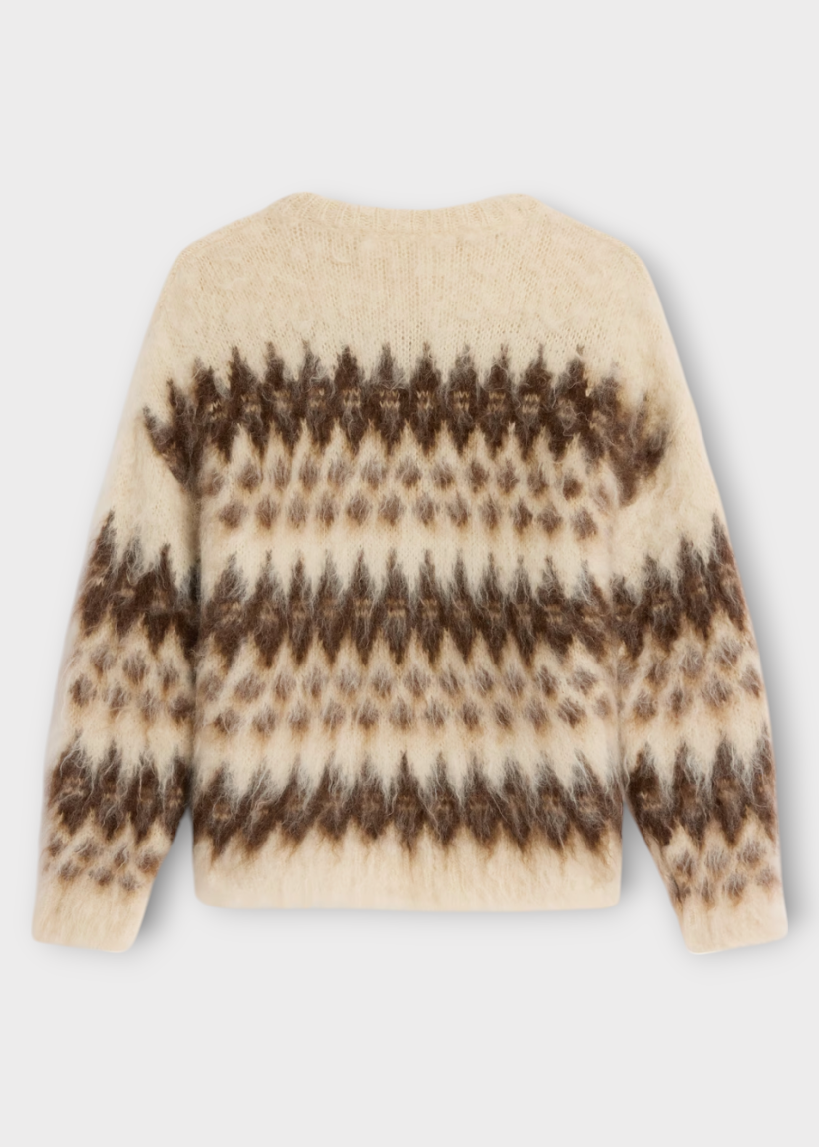 Celine Celine Knitwear, Brushed Mohair & Wool Oversized Crew Neck Pullover In Brown & Ecru w/ Fair Isle Jacquard