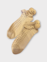 Valentino Valentino Socks, Beige, Cotton Crochet Socks w/ Pom Pom Detail