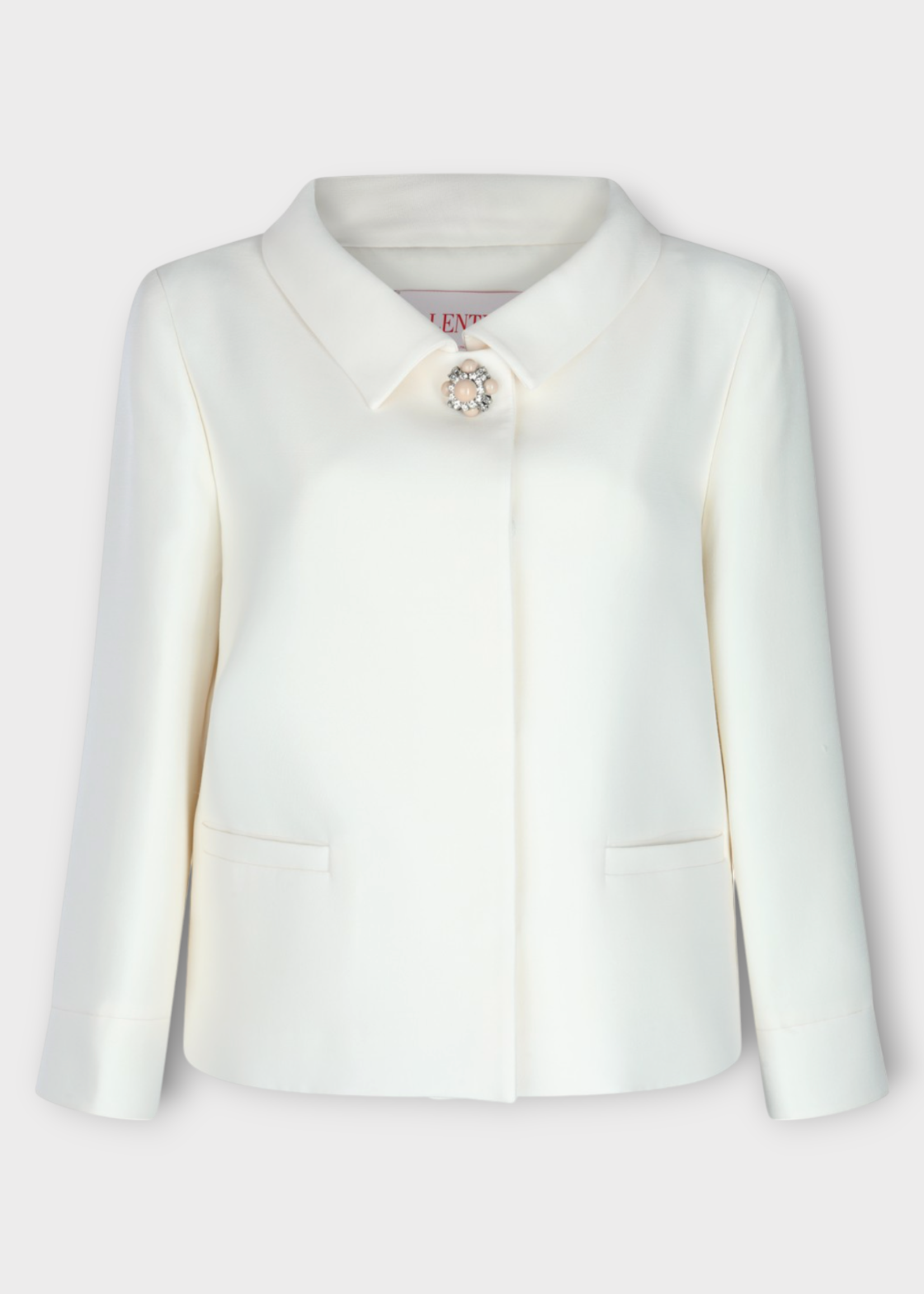Valentino Valentino Jacket, White, Wool & Silk Crepe Couture Jacket in White w/ Jewel Button Detail