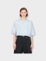 Loewe Loewe T-Shirt, Blue, Loose Fit Cotton Cropped T-Shirt In Light Blue w/ Logo Embroidery