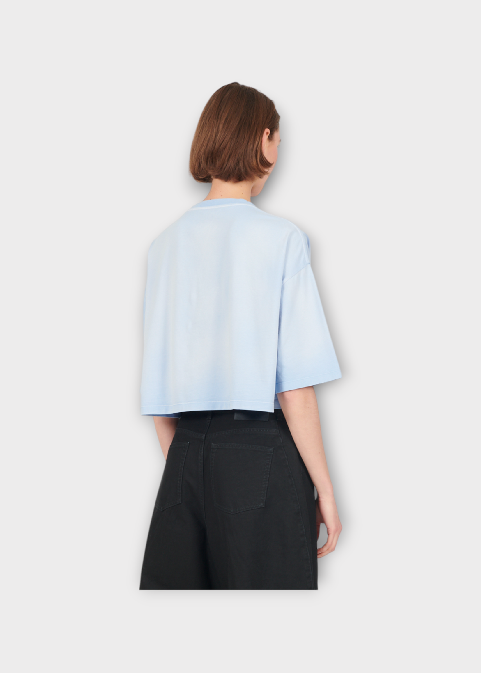 Loewe Loewe T-Shirt, Blue, Loose Fit Cotton Cropped T-Shirt In Light Blue w/ Logo Embroidery