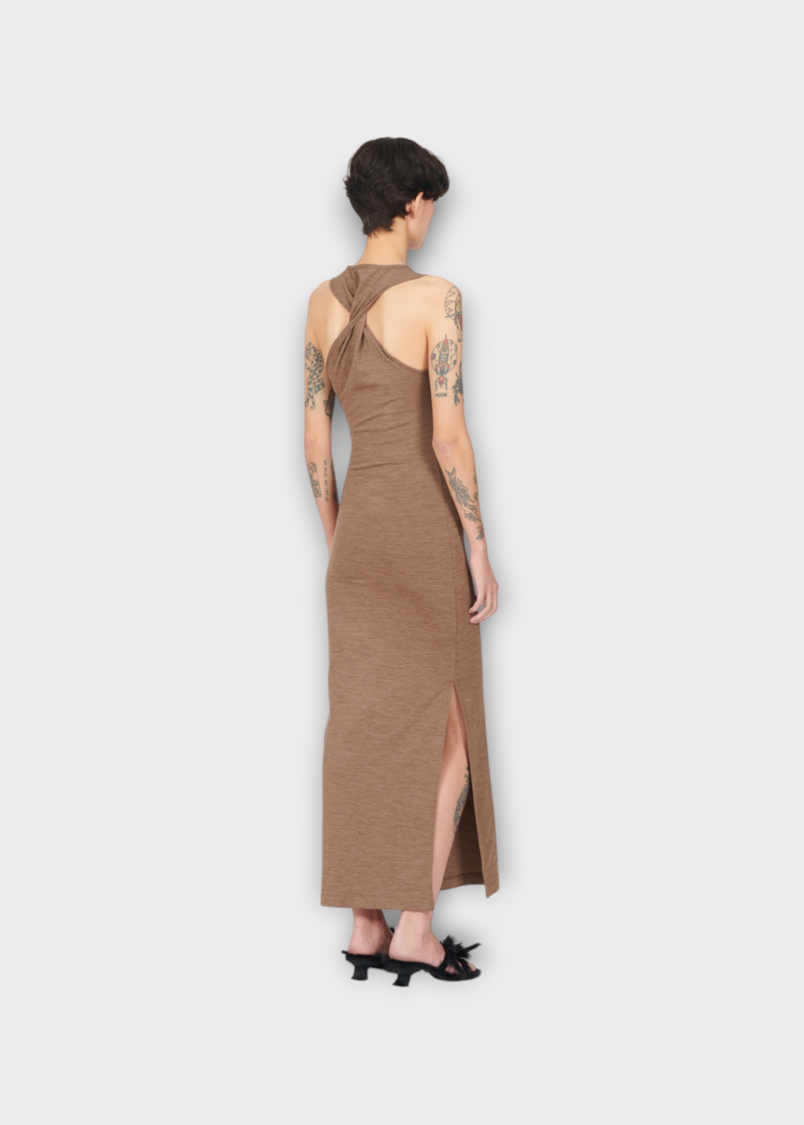 Loewe Loewe Dress, Brown, Wool Mix Tank Long Dress In Chocolate Brown w/ Anagram Embroidery