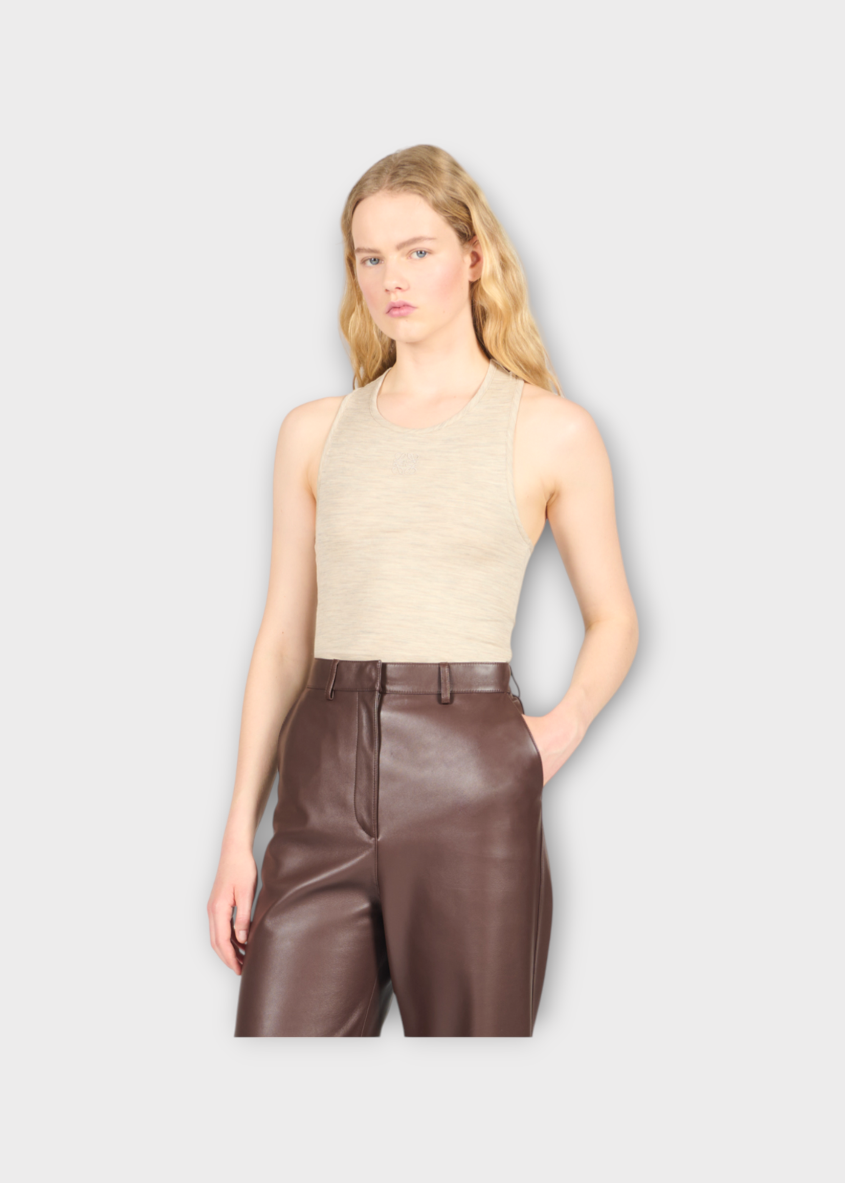 Loewe Loewe Top, Beige, Wool Mix Tank Top In Soft White w/ Anagram Embroidery