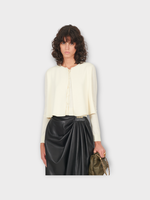 Loewe Loewe Knitwear, White, Wool Crew Neck Buttoned Layered Cardigan In White
