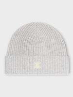 Celine Celine Hat, Grey, Triomphe Cashmere Ribbed Beanie In Light Grey w/ Logo Embroidery