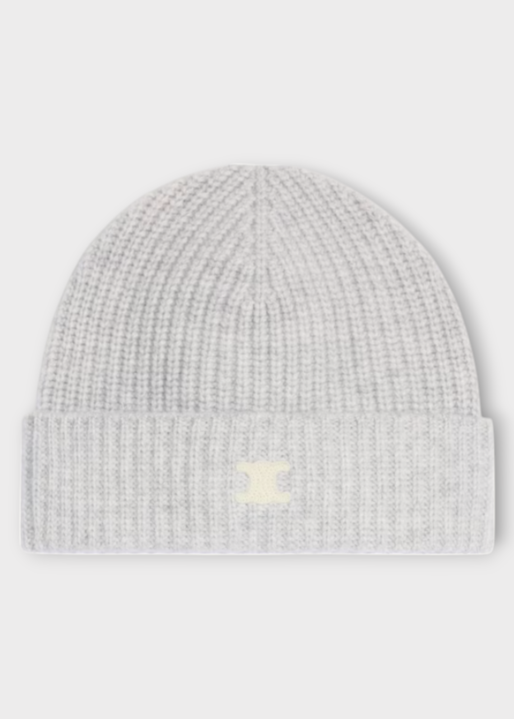 Celine Celine Hat, Grey, Triomphe Cashmere Ribbed Beanie In Light Grey w/ Logo Embroidery