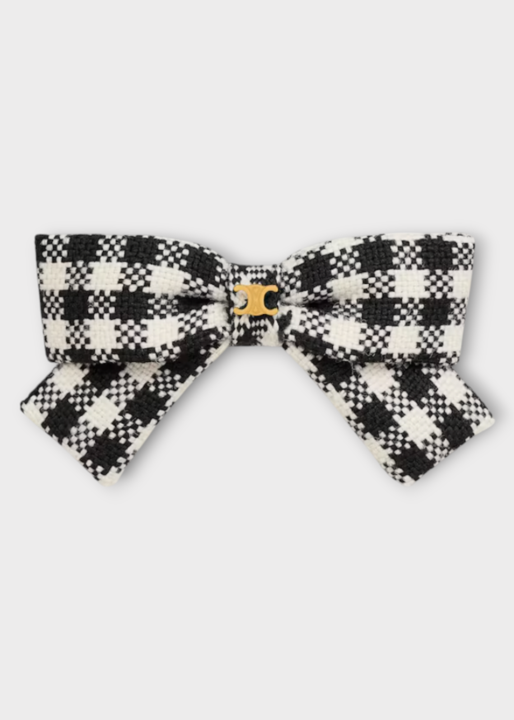 Celine Celine Hair Accessory, Multi, Vichy Ribbon Wool Brass & Steel Hair Clip In Gold Black White