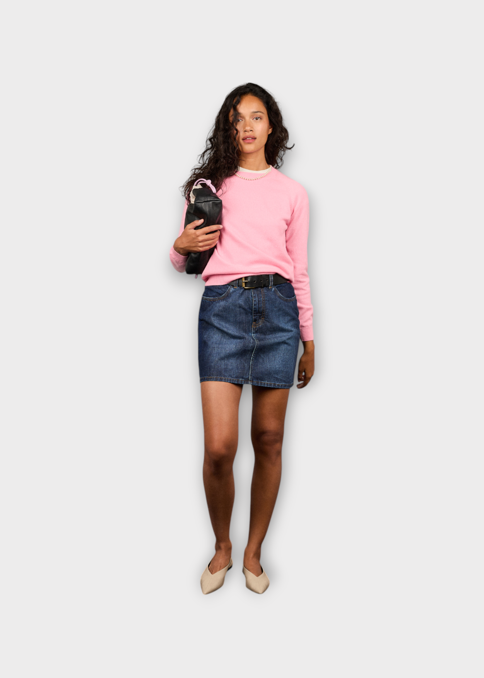 Alexandra Golovanoff AGT Knitwear, Pink, Mila Light Cashmere Crew Neck Sweater In Blush