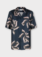Dries Van Noten Dries Van Noten Shirt, Print, Carltone Silk Collared Short Sleeve Shirt in Dark Navy w/ Flower Print