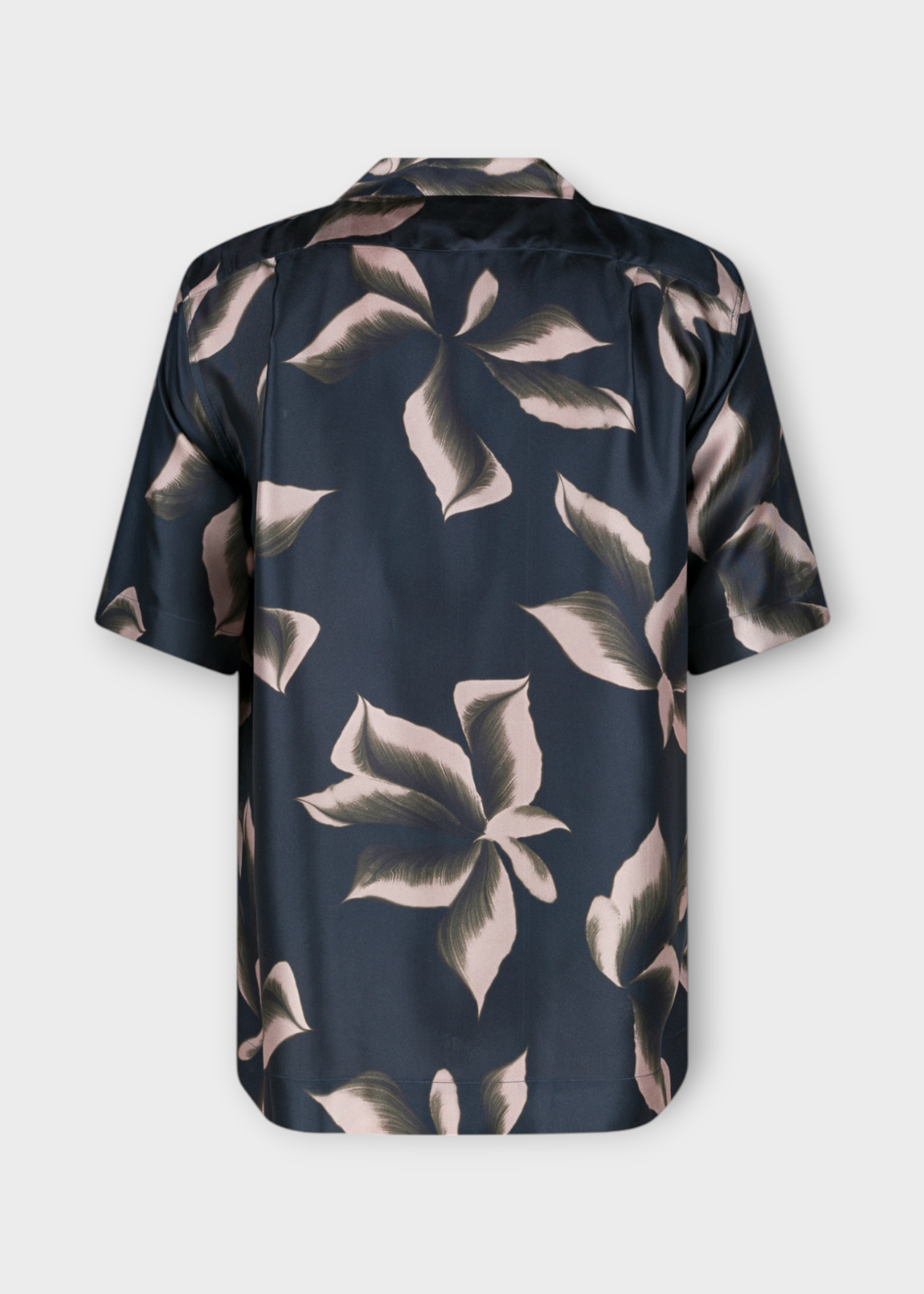 Dries Van Noten Dries Van Noten Shirt, Print, Carltone Silk Collared Short Sleeve Shirt in Dark Navy w/ Flower Print
