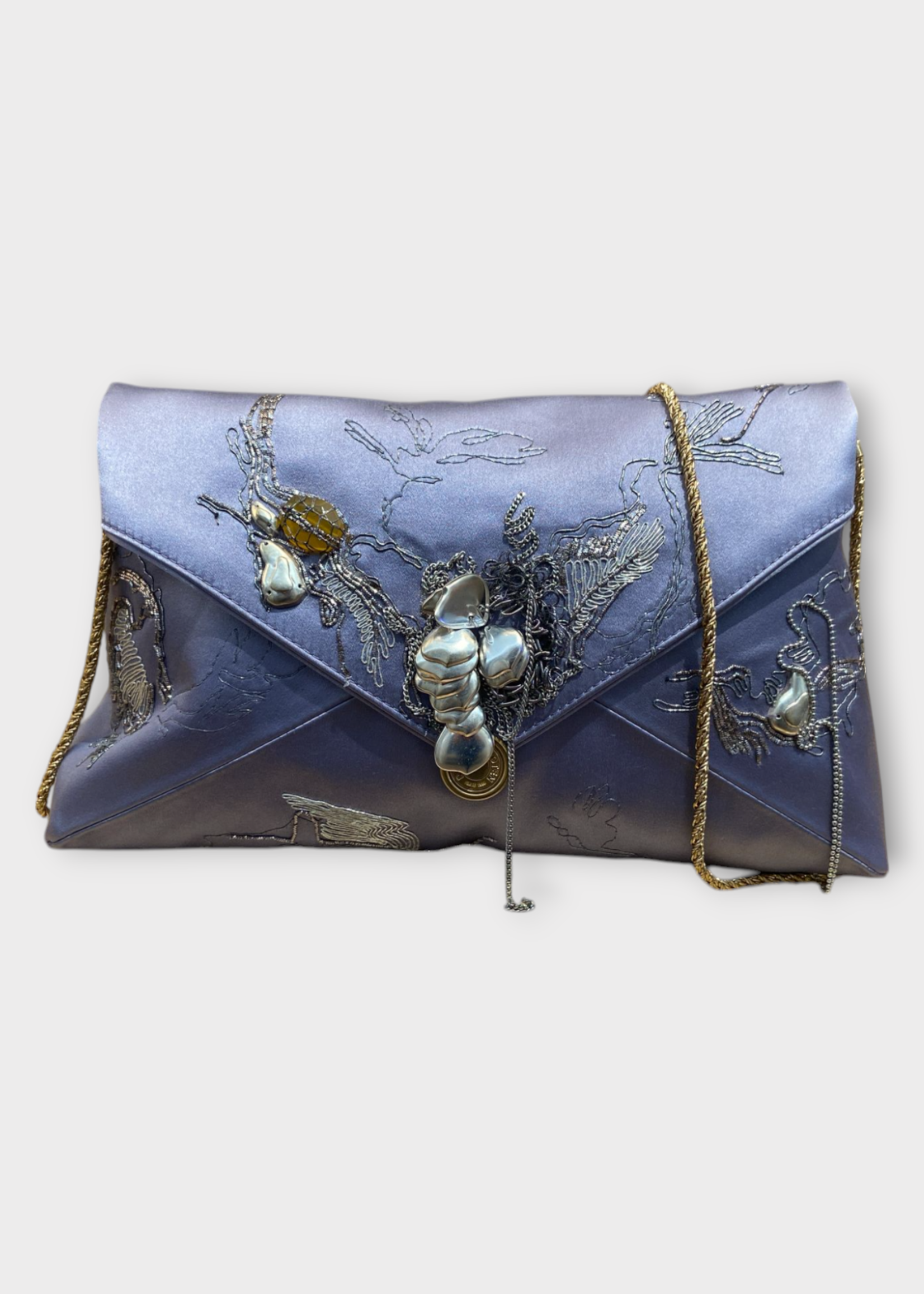 Dries Van Noten Dries Van Noten Bag, Purple, Magnetic Closure Envelope Bag in Lilac w/ Embellishments