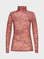 Dries Van Noten Dries Van Noten Top, Pink, Hoyser Mesh Slim Fit Turtle Neck in Peach w/ All Over Floral Print