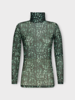 Dries Van Noten Dries Van Noten Top, Green, Hoyser Mesh Slim Fit Turtle Neck in Malachite w/ Geometric Print
