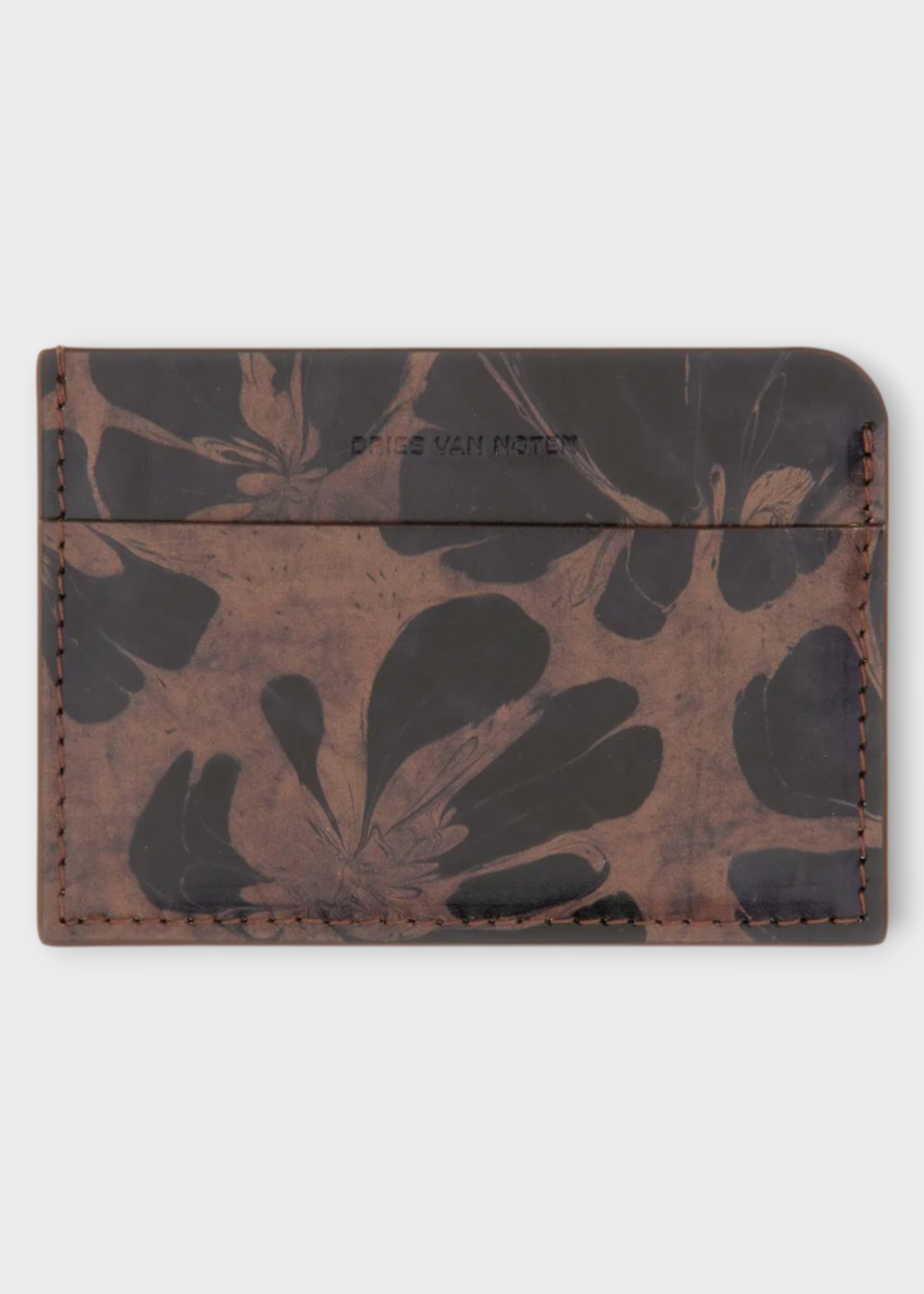Dries Van Noten Dries Van Noten Wallet, Print, Leather Cardholder in Rust w/ All Over Flower Print